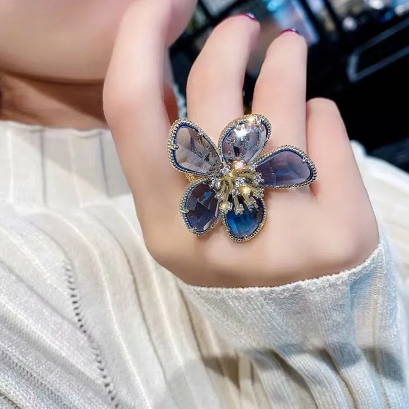 

Girl Korean Crystal Floral Ring Vintage Alloy Adjustable Luxury Personality Open Rings Wedding Engagement Rings Women Jewelry