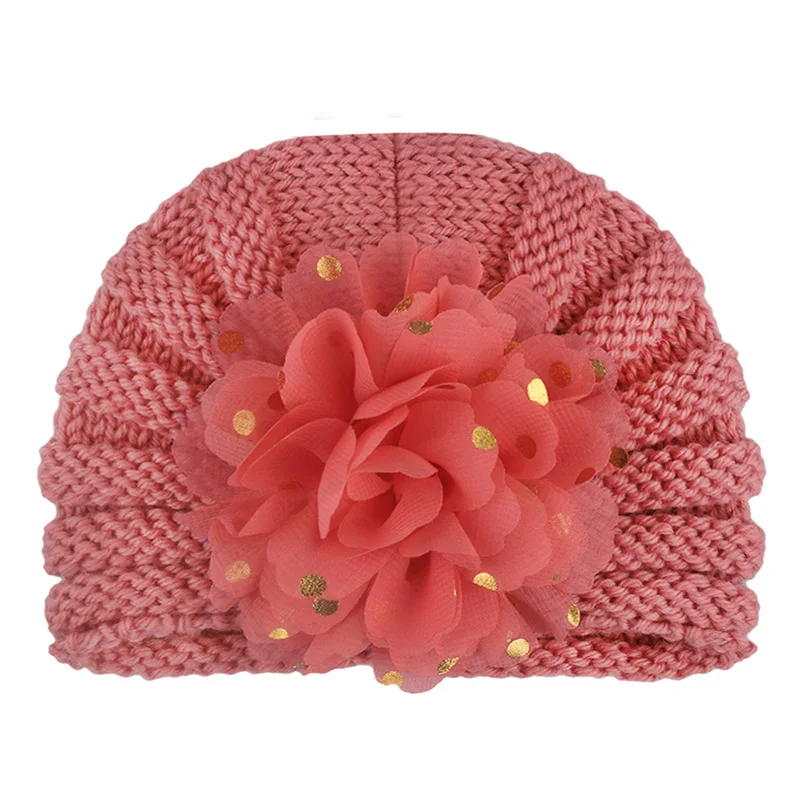 

2020 Winter Soft Cute Newborn Baby Flower Design Girls Knitt Caps Infant Hat Turban Elastic Cap 121