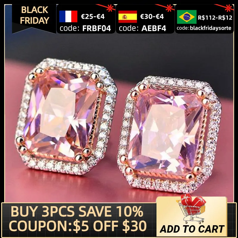 

2021 New Luxury Pink Color Princess 925 Sterling Silver Earrings for Women Anniversary Gift Jewelry Wholesale E6203