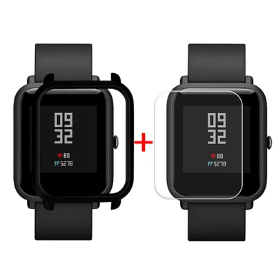 Черный Защитный чехол-накладка для Huami Amazfit Bip Younth Watch с защитной пленкой для экрана, тонкая красочная рамка, корпус из поликарбоната, идеально подходит для S30 - Цвет: Черный