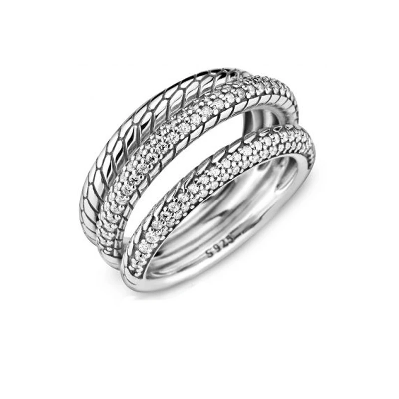 

925 Sterling Silver Rings 2020 Autumn New Silver Three Rings Snake Bone Pattern Ring Fashion Jewelry Women Birthday Gift