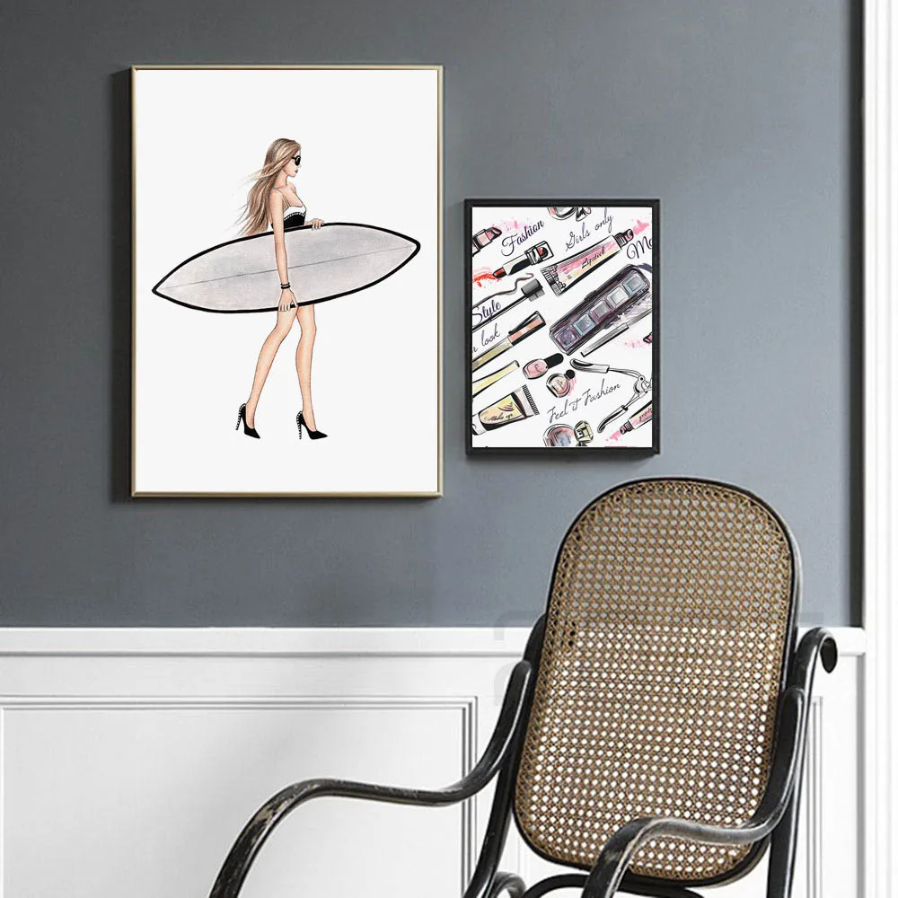 Мода девушка Парижский парфюм книга макияж стены искусства холст живопись