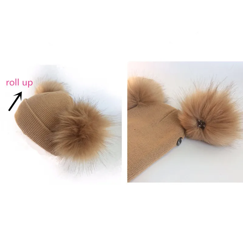 Шапка-ушанка детская зимняя шапка из искусственного меха с двумя помпонами для