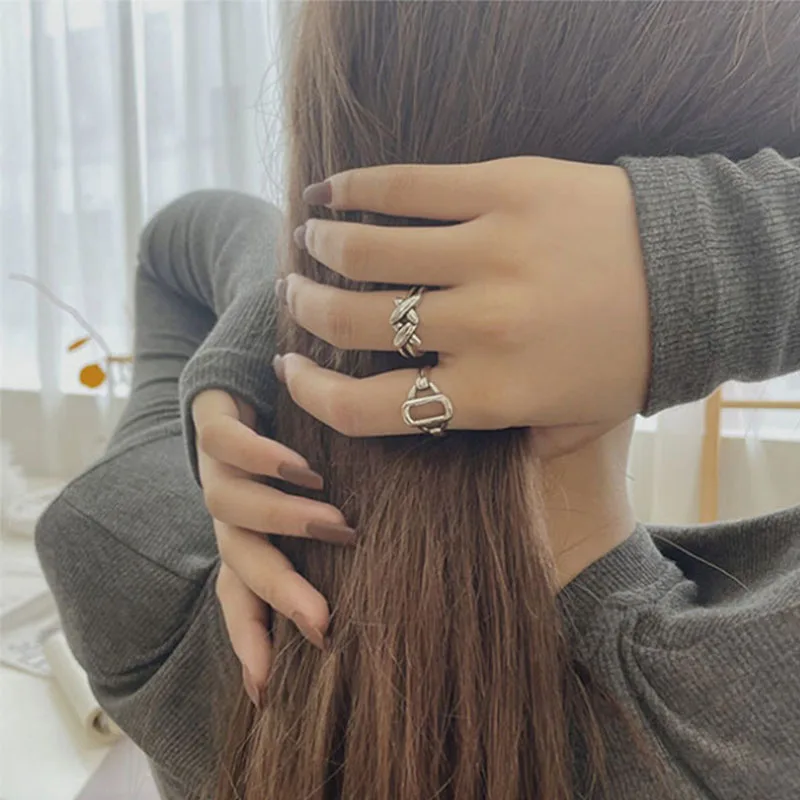

VENTFILLE 925 Sterling Silver Geometric Hollow Rings For Women Men Cool Cross Ring Retro Simple Accessories