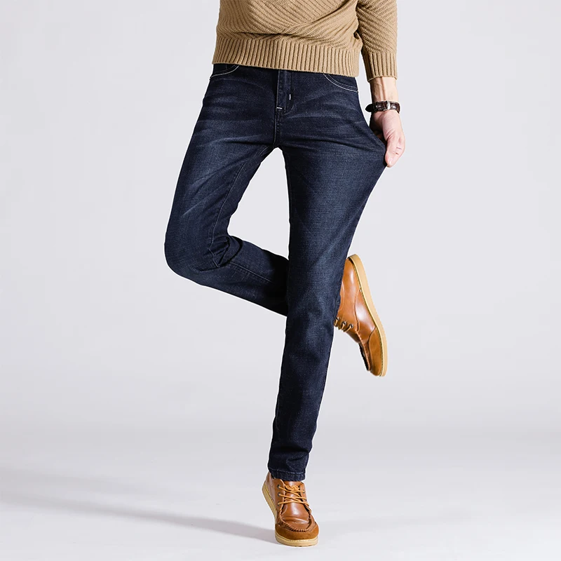 Мужские облегающие джинсы черные или синие повседневные эластичные скинни