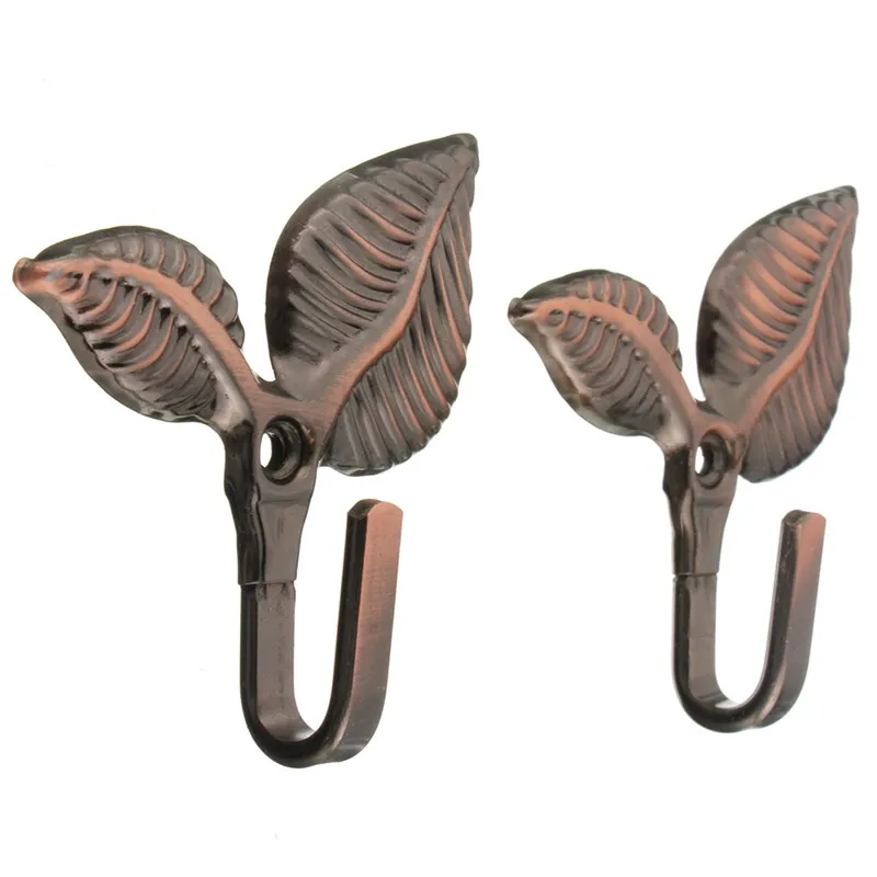 

Quality 2 x Iron Leaf Shaped Curtain Tie backs Holders Wall Hooks Home Decor, Red Bronze