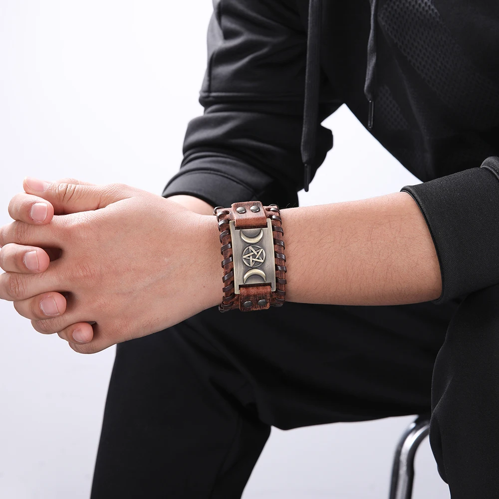 Браслеты Skyrim в стиле панк кожаный браслет с тремя лунными Богинями Wicca волшебный