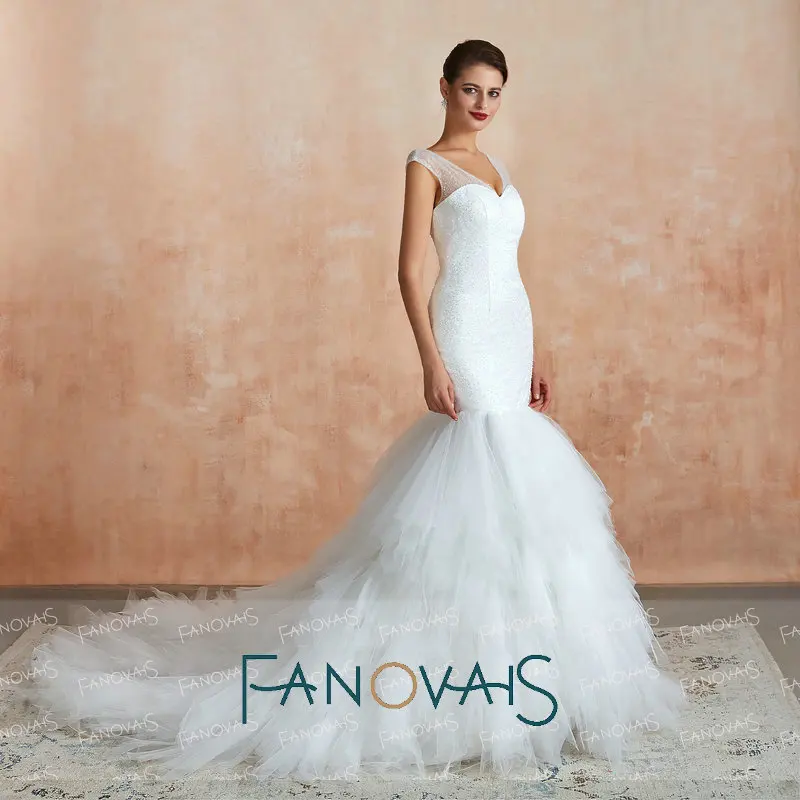 Женское свадебное платье с блестками винтажное блестящее Русалка оборками и V