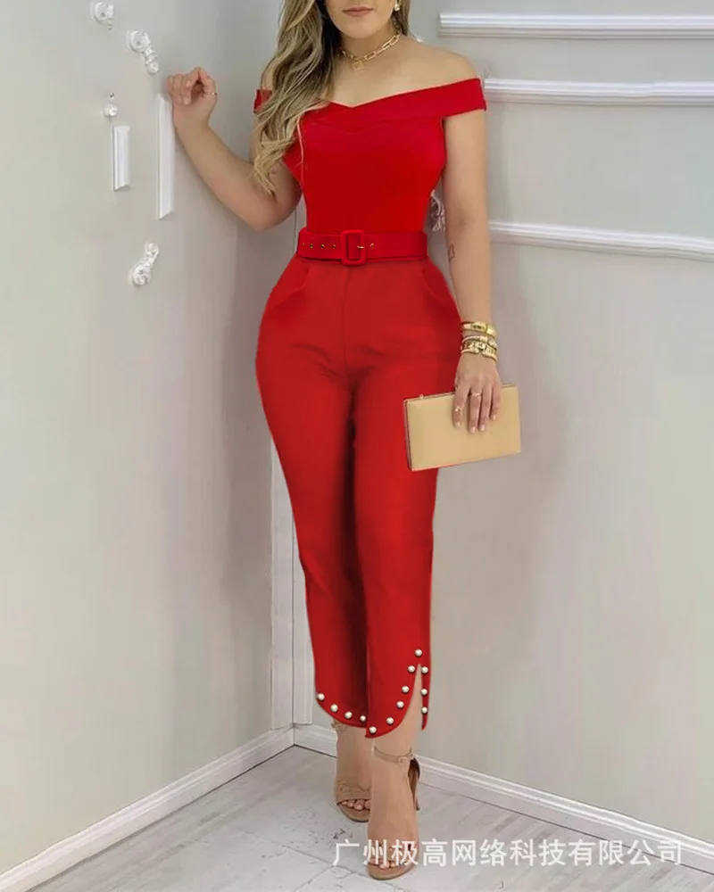 

Осенне-зимние женские Новые Стильные слитные брюки на одно плечо с поясом