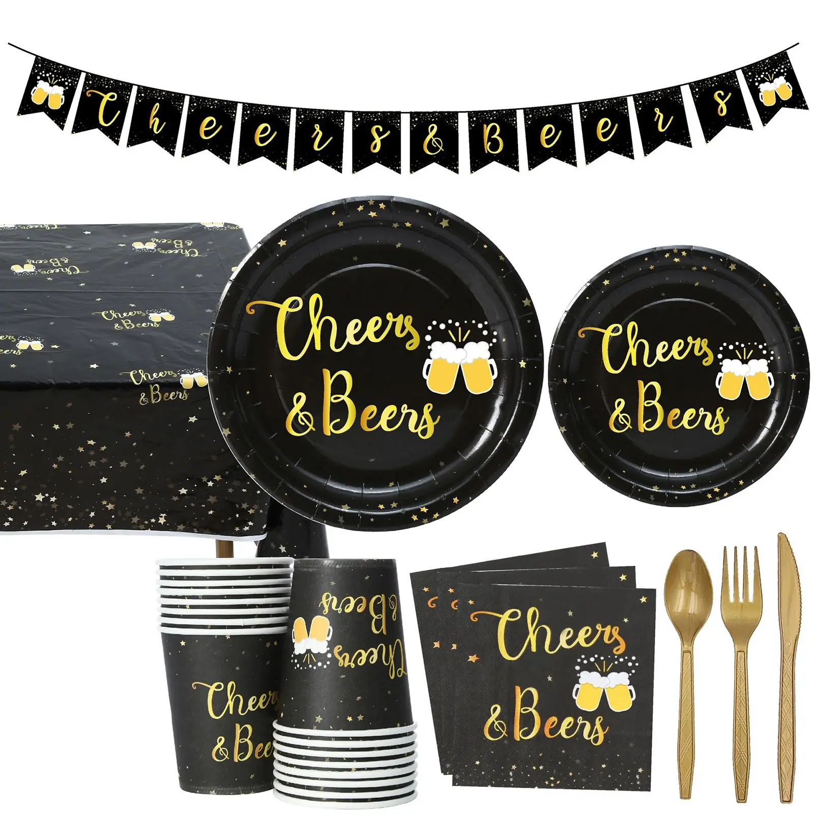 

Birthday Party Supplies Disposable Dinnerware Set Plates Cups Napkins Banner Tablecloth Fork Knife Spoon Serves 16
