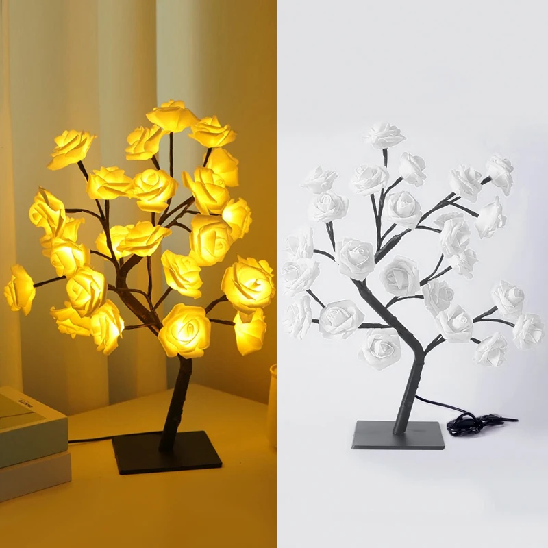 Светодиодная настольная лампа светильник в виде цветка розы дерева Ночной