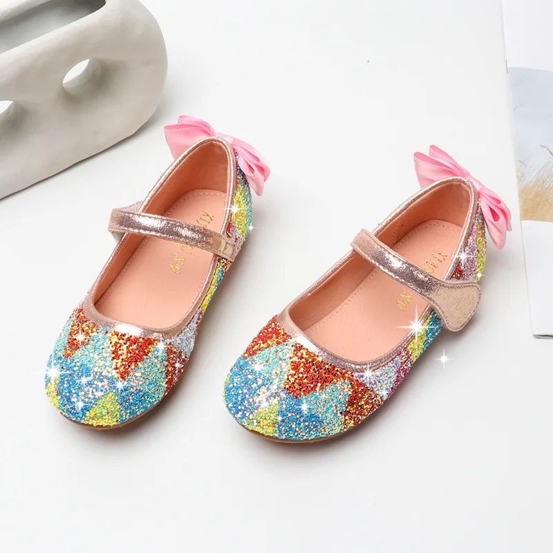 Летнее платье для детей Платье принцессы девочек Блестящие Босоножки кожаные