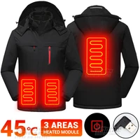 Black Men Winter Electric Heating Jacket Hunting Clothing Motorcyle Jacket USB Heated Vest Outerwear Ski Jacket Warm Hiking Coat