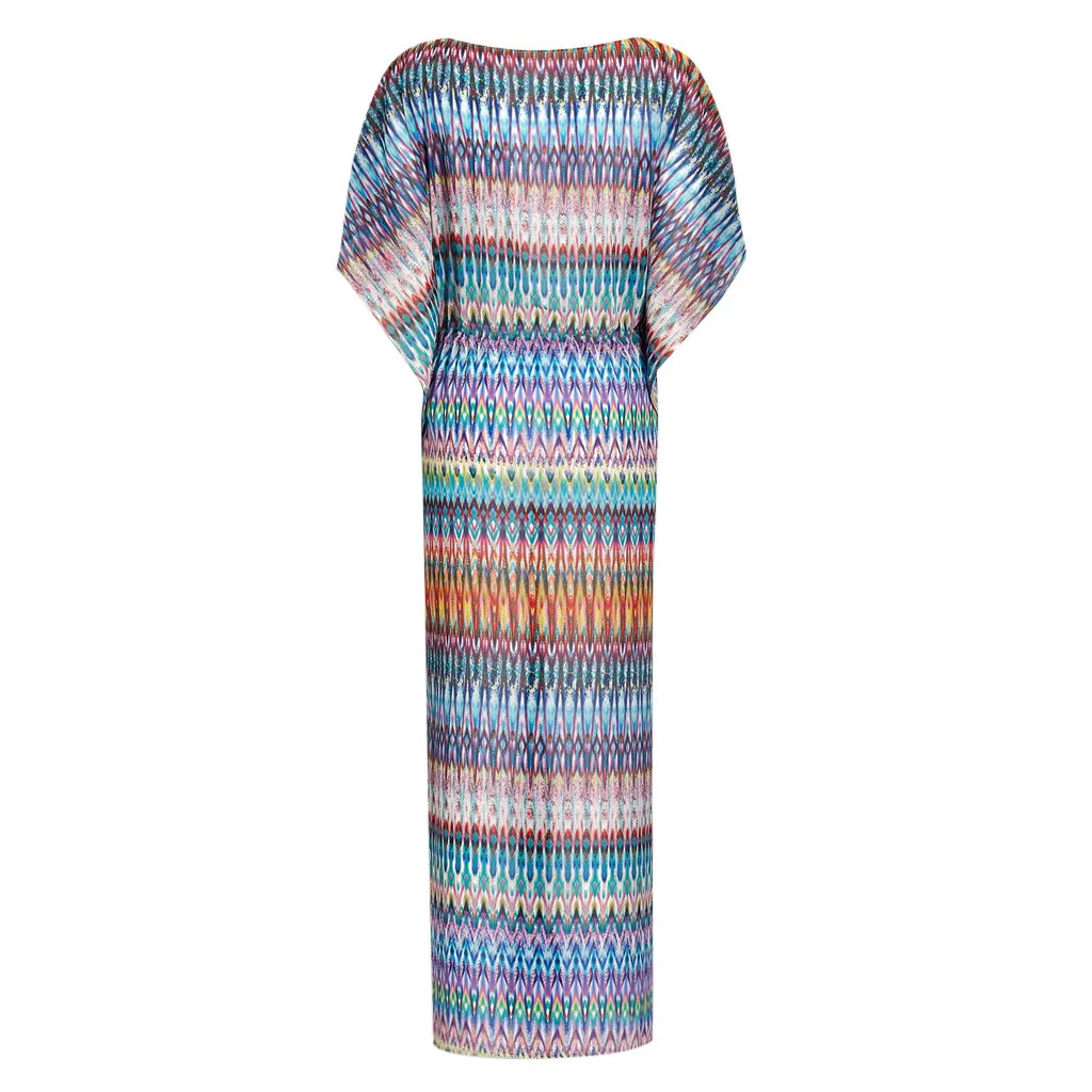 

Women Loose V Neck Dolman Sleeve Print Casual Beach Dress Bathing Suit Cover Up Summer Beach Wear women sexy swimwear cover