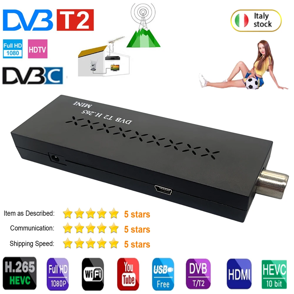 

Italy HEVC DVB-T2MINI DVB-C digital TV tuner DVB T2 H265 antenna receiver 10-bit HD decoder DVBT2 TV stick set-top box Youtube