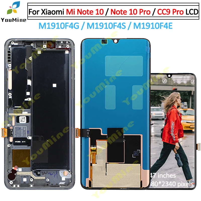 

AMOLED For Xiaomi MI Note 10 note10 Pro Display With Frame Touch Panel Screen Digitizer For Xiaomi note10 cc9 pro lcd Pantalla