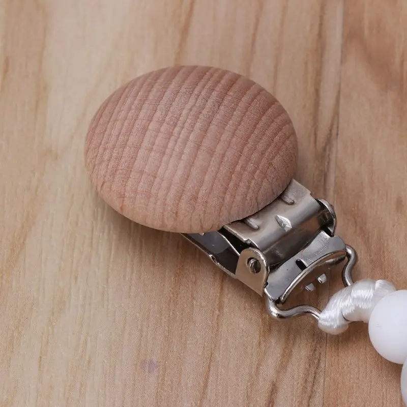 

2020 New Baby Soother Clips Silicone and Beech Wood Pacifier Clips Chain Newborn Chew Toy