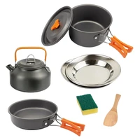 7pcs portable outdoor camping picnic pot tea pot dish plates shovel cookware set pot tea pot dish plates shovel cookware set