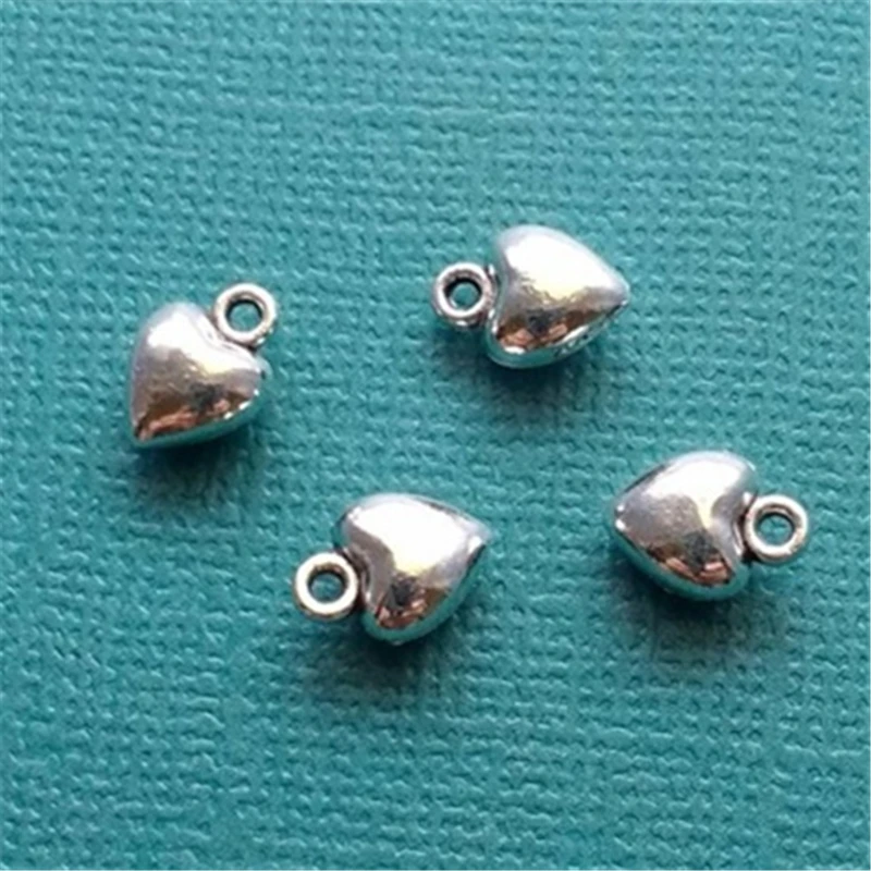 

25 шт., подвески в виде сердца, античное серебро, 3D сплошное сердце, 9X7 мм, маленькое сердце