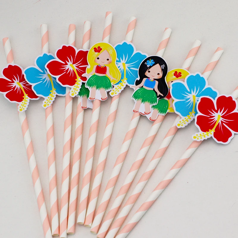 

Luau Girl Straw Paper соломки для дней рождения, праздвечерние чные принадлежности, декоративные бумажные соломинки для напитков, Гавайские девушки,...