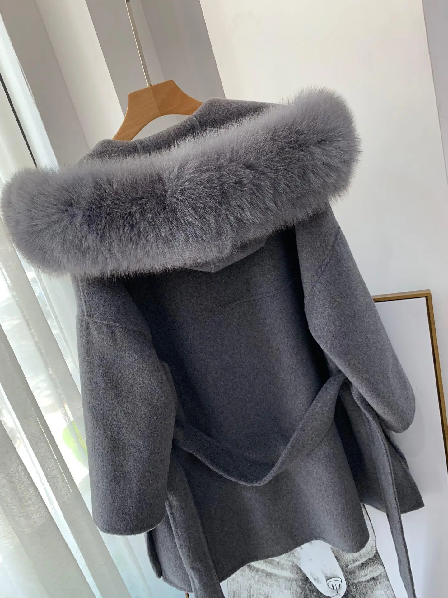 Корейское длинное кашемировое пальто с настоящим бренд Fox Fur Trim Hoodie теплое плотное пальто с большими карманами женская верхняя одежда зимнее пальто