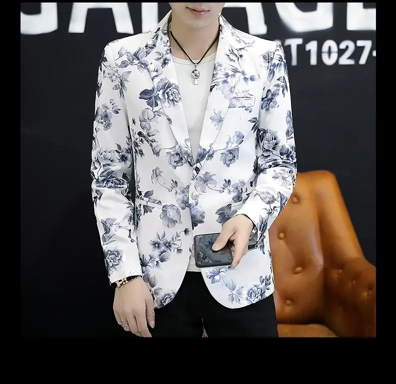 

Casual Fashion Flower Print Mens Suits Tuxedos Male Jacket Blazer Floral Men Blazer designs New