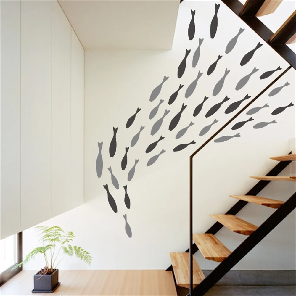 Creative Ocean Fish Group Poster Mall Shop Wall Glass Door Fishes Sticker Personality Window Living Room Decoration | Дом и сад