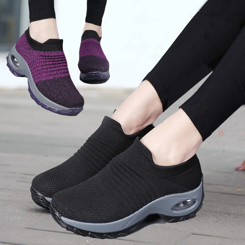 2019 Для женщин на платформе кроссовки дышащие сетчатые Вязание повседневная
