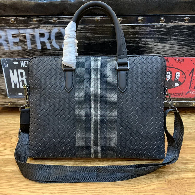 

Kaisiludi Leather man bag woven embroidered man's computer bag waxed cow leather briefcase leisure shoulder bag
