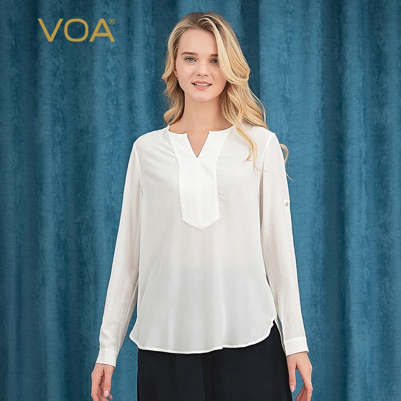 VOA Классическая 2017 летняя розовая красная шелковая футболка с длинным рукавом