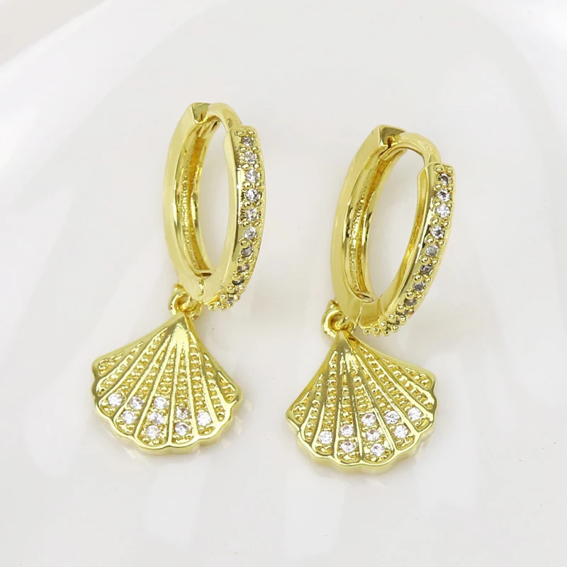 

10 Pairs Zircon earrings Gold shell tiny earrings women jewelry Fashion Drop earrings Gift for women jewelry 9968