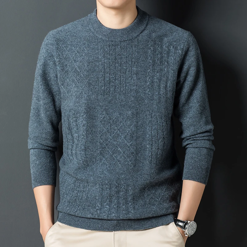 

Round neck cashmere sweater fall/winter new warm knit bottoming sweater with fashionable joker padded men's sweater.