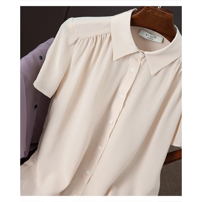 

Women's Fashion New 2021 Silk Crepe De Chine Top Women's Mulberry Silk Printed Short Sleeve Office Shirt Women