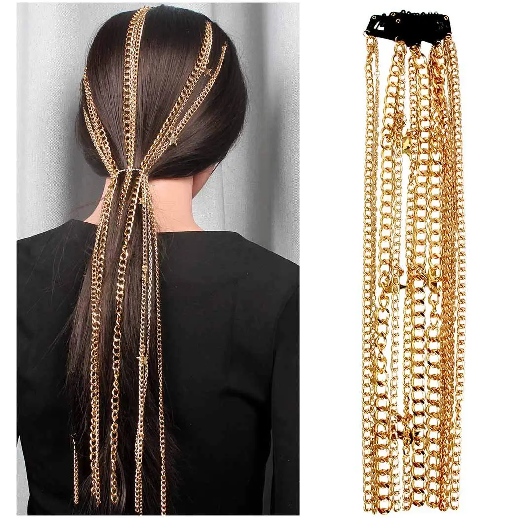 

Punk Hair Chain Gold Star Tassel Hair Extension Chains Multi Strand Headpiece Party Gatsby Hair Accessories for Women and Girls