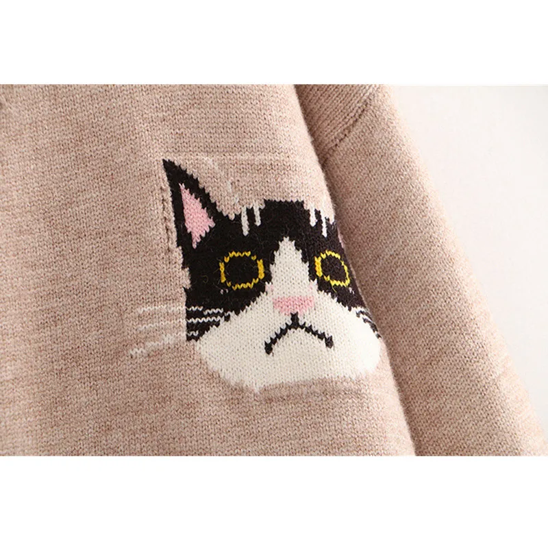 Женский свитер в Корейском стиле осенне-зимний Кардиган преппи с вышивкой кошки
