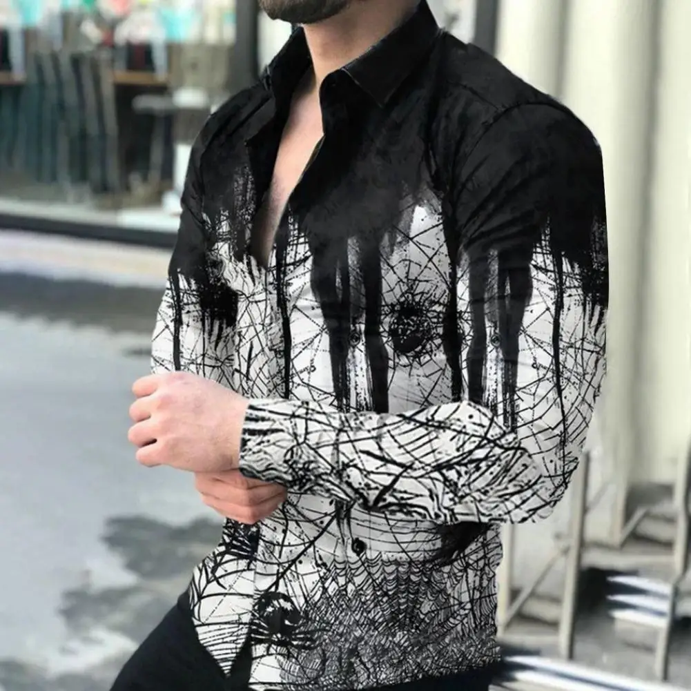 

Уличная популярная рубашка с лацканами и цифровым принтом, стильная рубашка на пуговицах с длинным рукавом для офиса