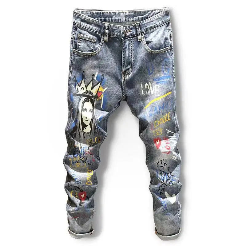 

Мужские весенне-осенние брюки, молодежные модные легкие эластичные джинсы с надписью, Корейская версия, новинка 2021