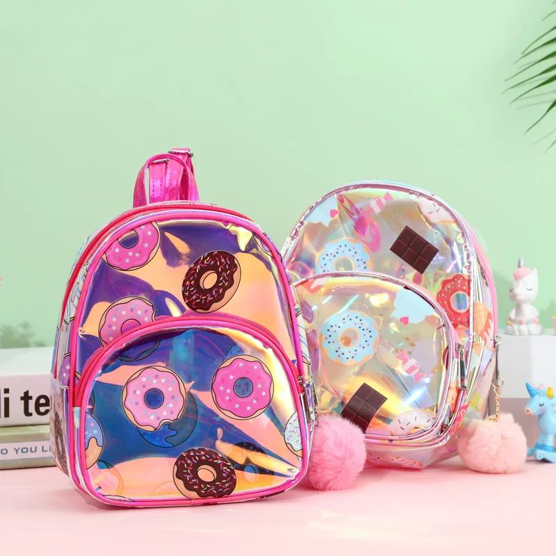 Kids Mini Backpack Purse Cute Doughnut Clear School Bags for Kindergarten Baby Girl PVC Laser School Backpack Mochila