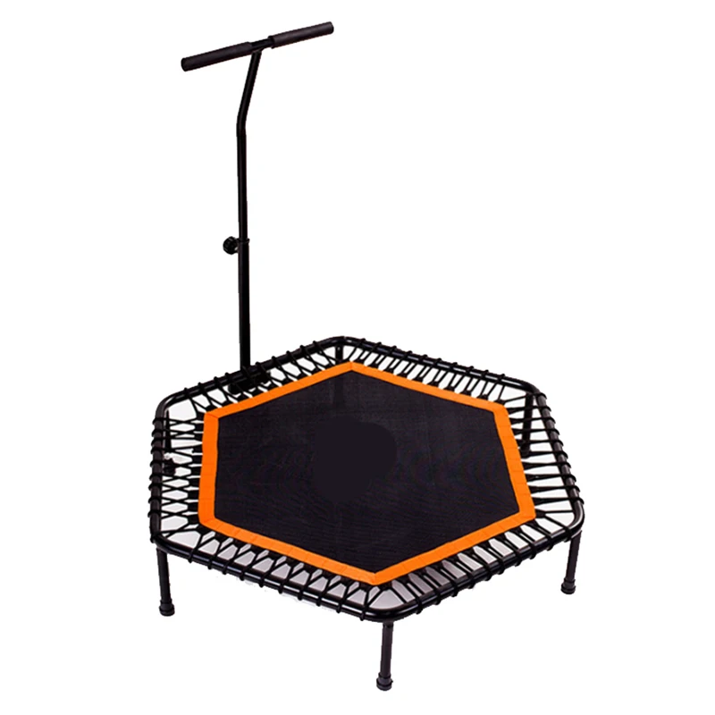 

48 Inch Hexagonal Muted Fitness Trampoline With Adjustable Handrail Indoor Bungee For Indoor Jump Sports Adults Safety Workout
