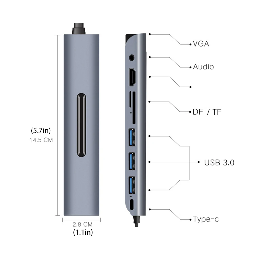 

9-In-1 Hub Dock Type-C To VGA HD Audio Multifunction PD SD Slot Adapter Data Transmission Replacement for MacBook