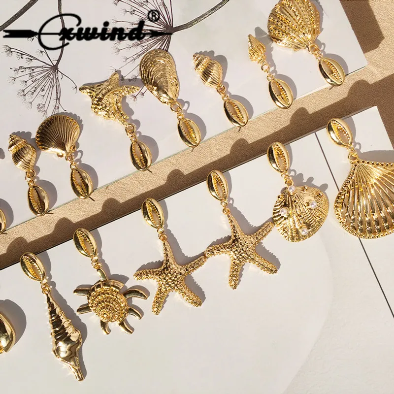 Женские серьги-пусеты Cxwind серьги в стиле бохо с морскими ракушками эффектные