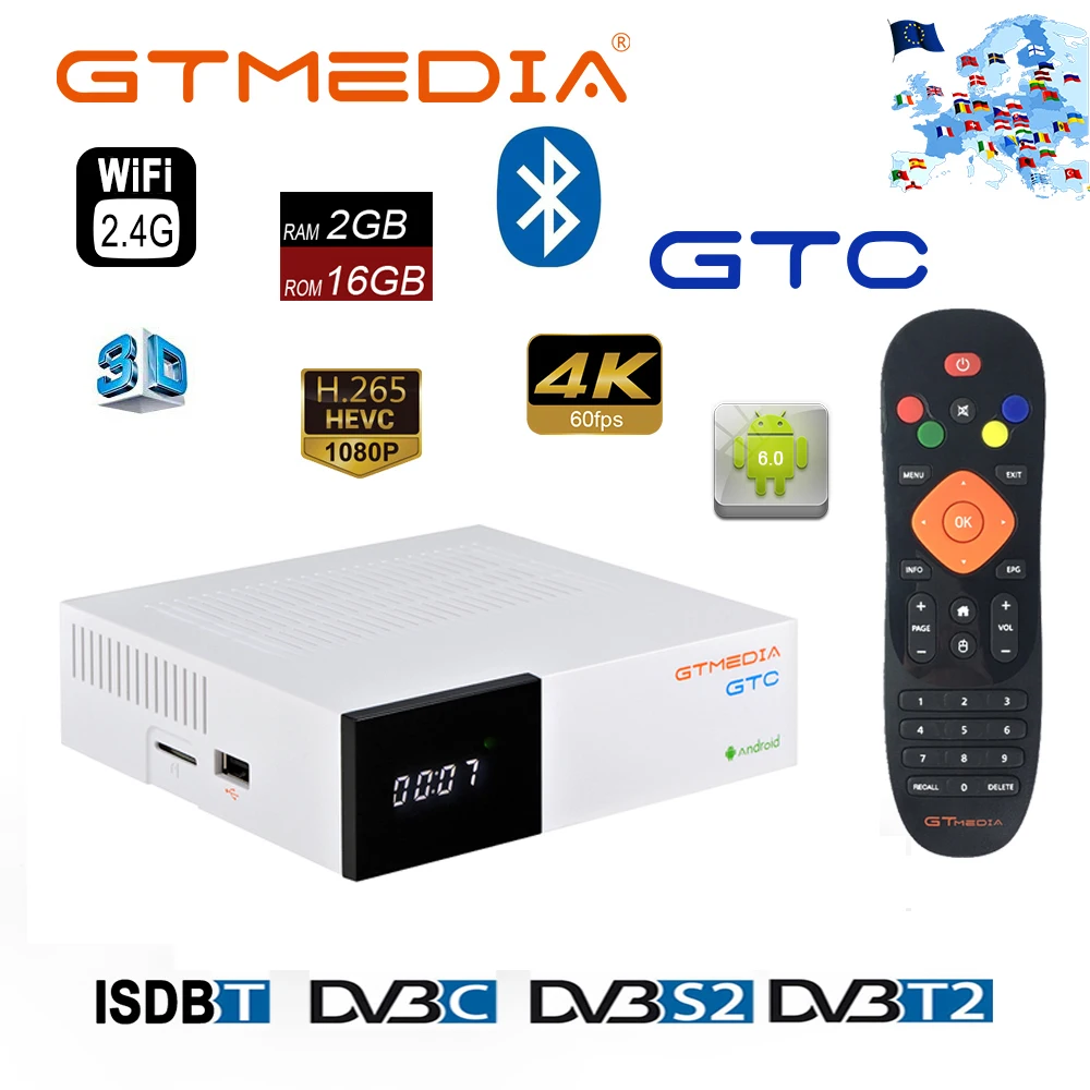 

GTMedia GTC 4K Android TV BOX DVB-S2/T2/C Amlogic S905D 2GB 16GB Satellite Receiver Decoder for Europe Support M3U Set Top Box