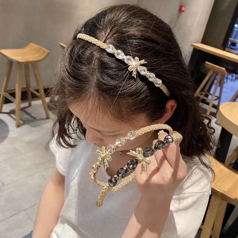 

Temperament Crystal Bow Headband Fashion Simple Korean Hair Band Women Girls Delicate Shiny Hair Accessories