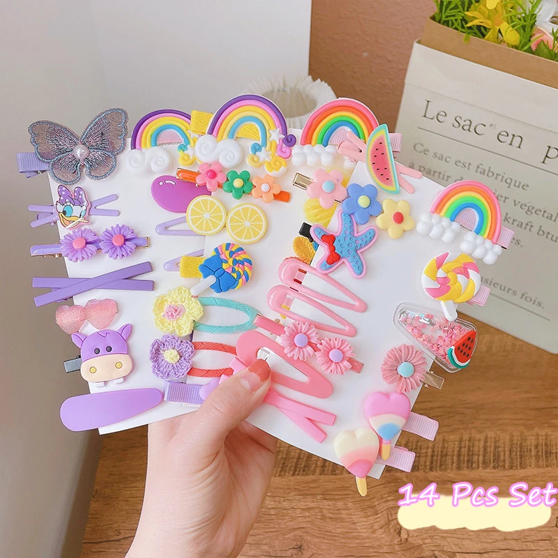 

MueRaa 14 pcs Lovely Children Girls Hair Accessories Set Hair Clips Hairpins Cute Princess Kids Bow Hairgirps Headwear Ornament