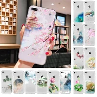 chinese landscape lotus flower art landscape phone case for iphone x xs max 6 6s 7 7plus 8 8plus 5 5s se 2020 xr 11 11pro max