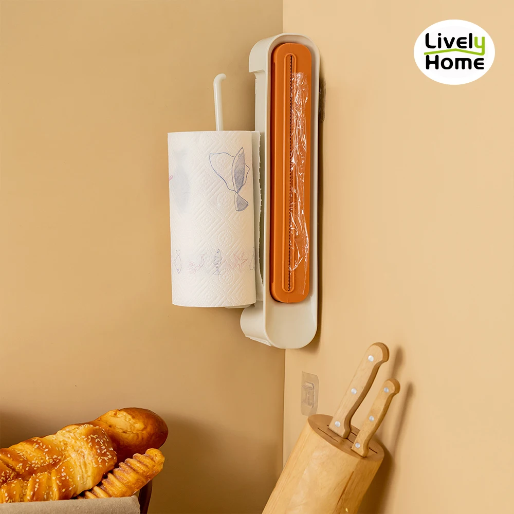 

Cling Film Holder Kitchen Preservative Film Tinfoil Organizer Wall-Mount Paper Towel Holder Disposable Rag Sauce Bottle Rack
