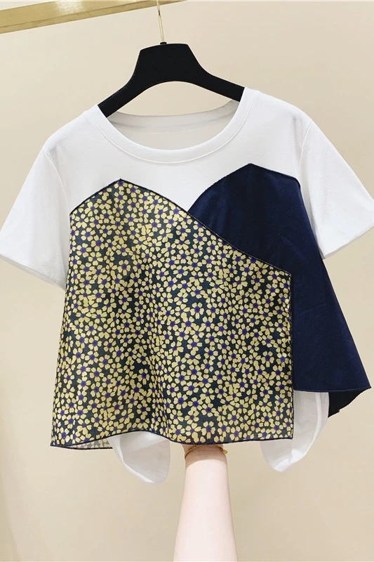 

Irregular Splicing Short Sleeve T-shirt Female Summer Top Korean Style Womens T-shirt T Shirts Ladies Tops Tees