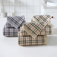 1set simple lattice soft absorbent thick cotton towel bath towel set of three