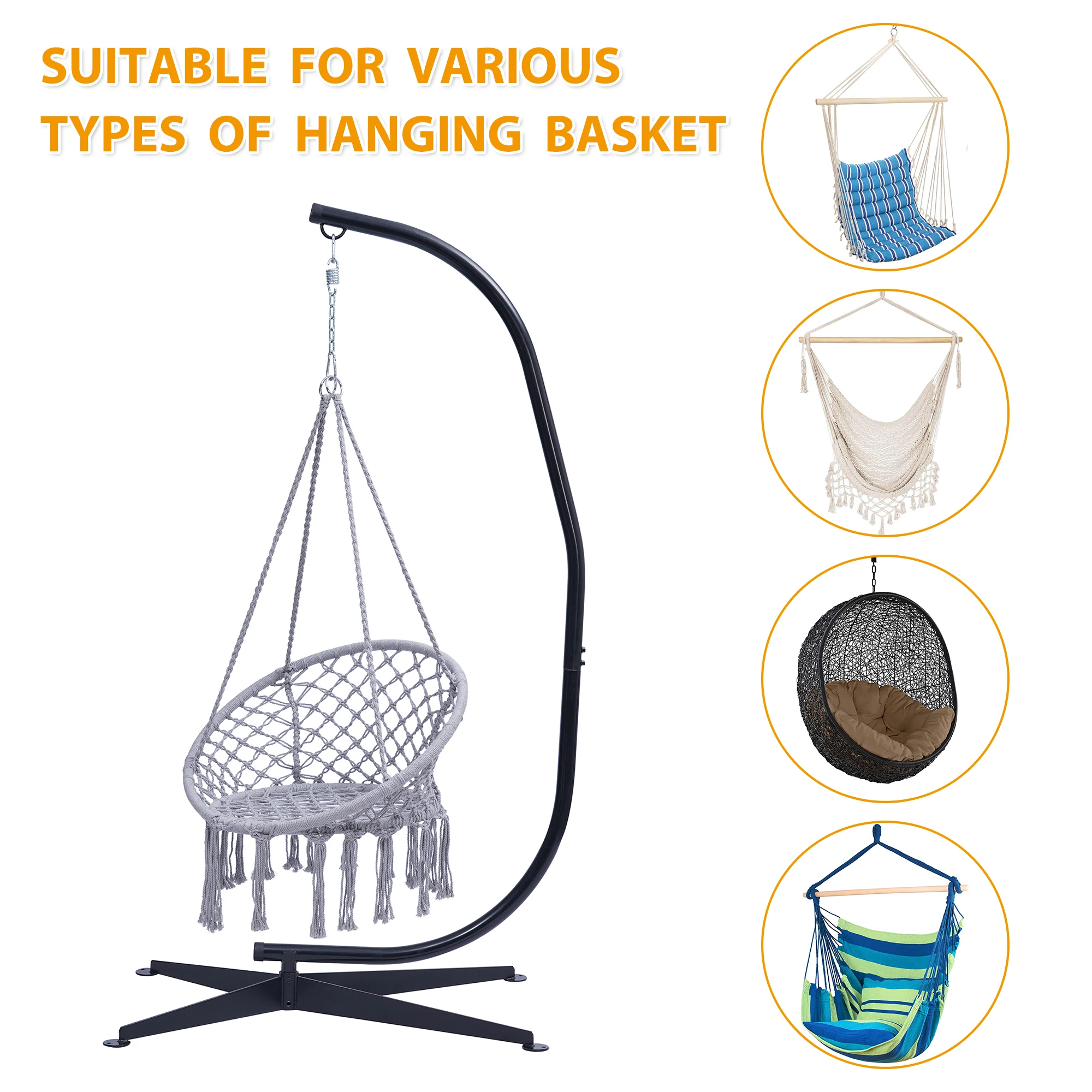 

Hammock Chair Stand Metal C-Stand Only for Hanging Hammock Chair Porch Swing Indoor or Outdoor Use Durable 300 Pound Capacity