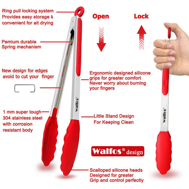 WALFOS силиконовые щипцы для еды, кухонные щипцы, посуда для приготовления пищи, зажимы-щипцы, аксессуары для салата, сервировки барбекю, инструменты